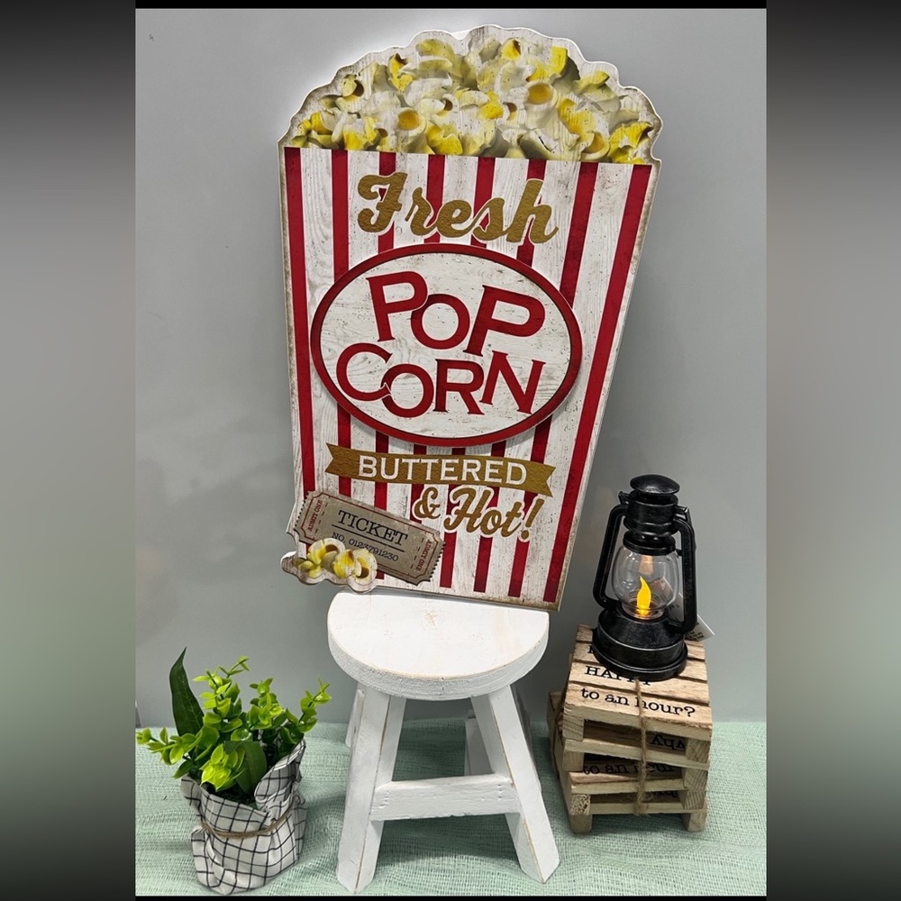 popcorn bucket wooden Large sign 15.5”H